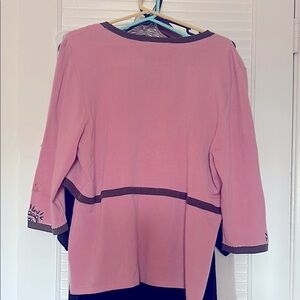 Bob Mackie Pink Sweater Top with Brown Trim